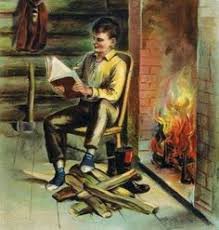 Lincoln reading by firelight