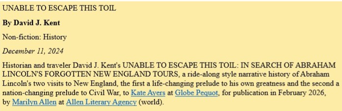 Unable to Escape This Toil Publishers Marketplace Announcement