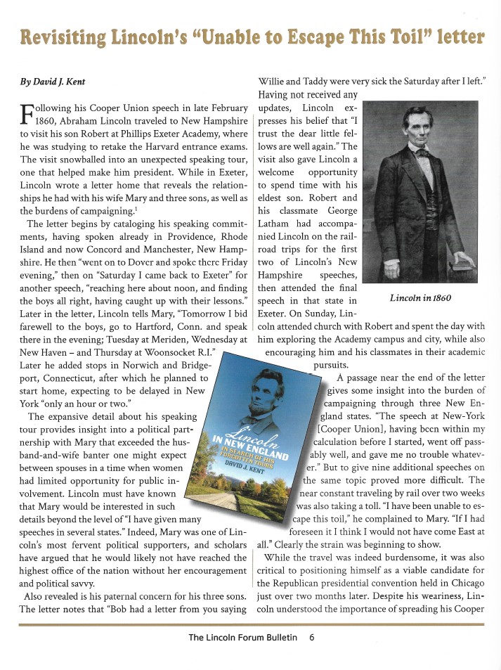 Lincoln Forum Bulletin article p1